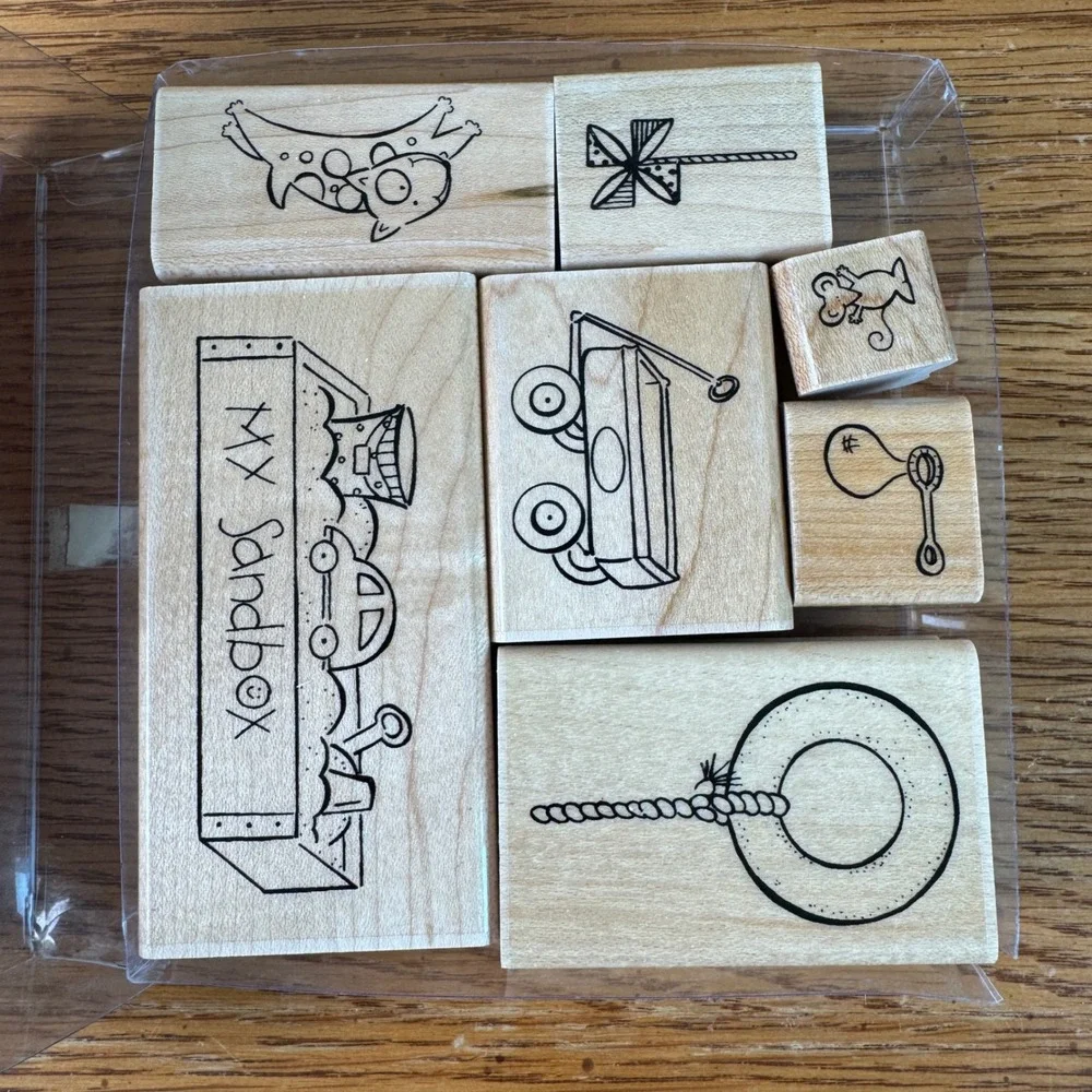 Close To My Heart My‎ Sandbox Wood Mounted Rubber Stamp Set S671 7pc CTMH Wagon
